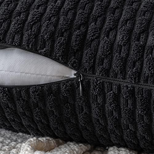 MIULEE Decorative Throw Pillow Covers 20x20 Black Textured Corduroy - Image 3