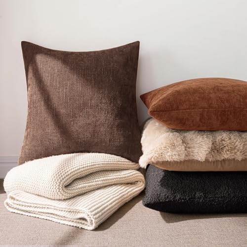 MIULEE Textured Chenille Throw Pillow Covers 20x20 Inch Red Brown - Image 2