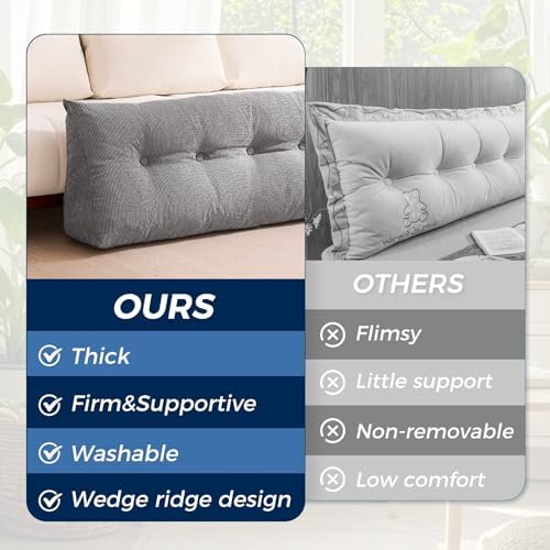 IASEAHK Headboard Pillow Twin, Wedge Pillow Headboard, Dark Grey - Image 4