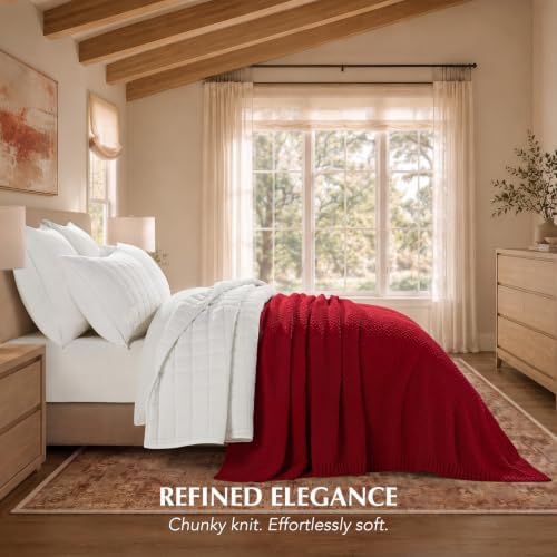 EVERGRACEHOME Chunky Chenille Knit Throw Blanket, Classic Red - Image 4