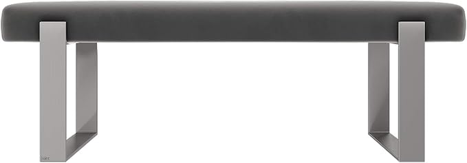 VANT Upholstered Bed Bench - Velvet Smoke Grey - Brushed Nickel - Contemporary Modern, Bedroom Bench Seat, Hallway, or Entryway