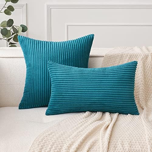 MIULEE Decorative Corduroy Throw Pillow Covers Set of 2 16x16 Teal - Image 4