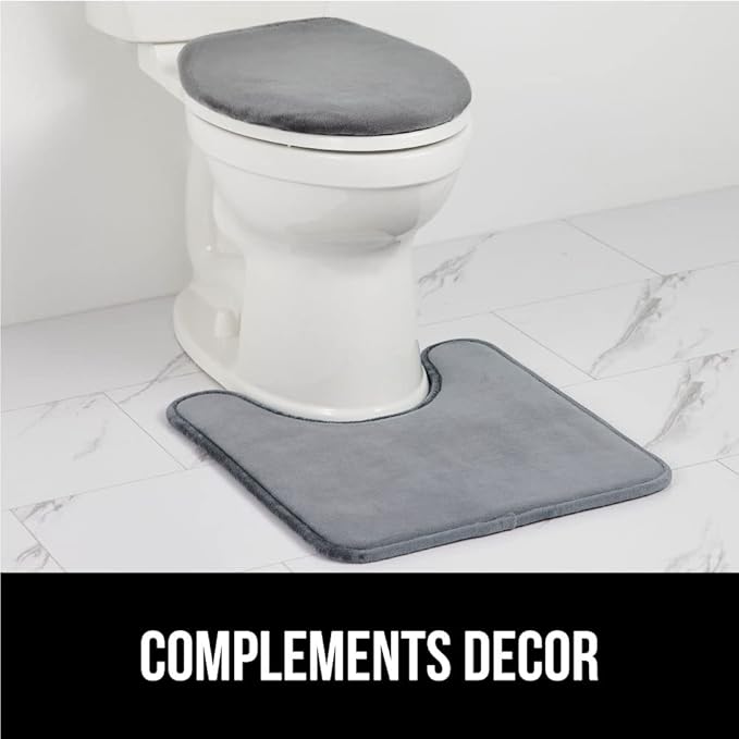 GORILLA GRIP Thick Memory Foam Bathroom Toilet Lid Seat Cover, Soft Velvet Topside, Machine Wash, Plush Cushioned Covers Fits Most Size Lids, Decorative Bath Room Accessories, 19.5x18.5, Grey