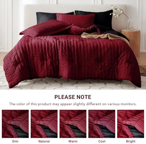 MUXHOMO 7 Pieces King Comforter Set, Seersucker Bed in a Bag King Size - Image 5