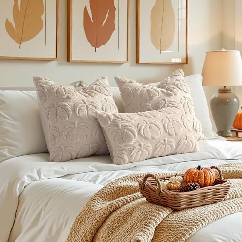 MIULEE Fall Pillow Covers Pumpkin Fall Decor Lumbar 12x20 Beige - Image 3
