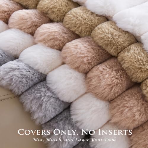 Set of 2 Decorative Throw Pillow Covers 18x18, Faux Fur Apricot - Image 5