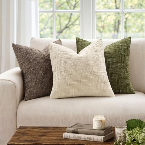 MIULEE Chenille Textured Euro Throw Pillow Covers Cream White 26x26 - Image 5