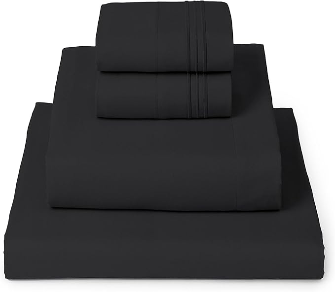 Mellanni Twin XL Sheet Set - 4-Piece Iconic Collection Bedding, (Including 2 Pillowcases), 16-Inch Deep Pocket, Easy Care, Extra Soft, Cooling Sheets, Brushed Microfiber - Black