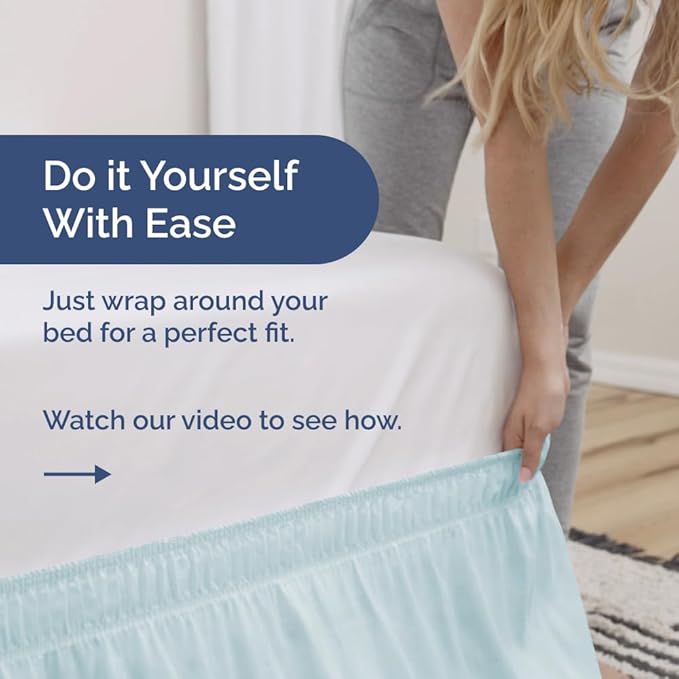 Wrap Around Dust Ruffle Bed Skirt - Ice Blue - for Full Size Beds w/ 15 Inch Drop - Easy Fit Elastic Strap - Adjustable Pleated Bedskirt w/Brushed Fabric - Wrinkle Free - for Women, Men, Kids & Teens