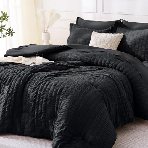 MUXHOMO 7 Pieces Full Comforter Set, Seersucker Bed in a Bag Full Size by MUXHOMO