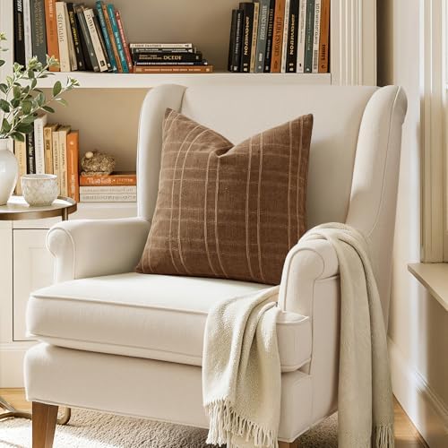 MIULEE Linen Plaid Pillow Covers Fall Decorative 20x20 Camel Brown - Image 6