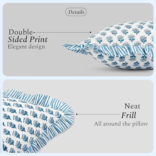 CPC Block Print Ruffle Throw Pillow Cover Apatite Blue 20"x20" - Image 2