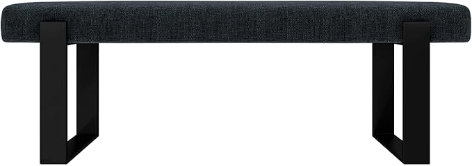 VANT Upholstered Bed Bench - Weave Blue Denim - Matte Black - Contemporary Modern, Bedroom Bench Seat, Hallway, or Entryway