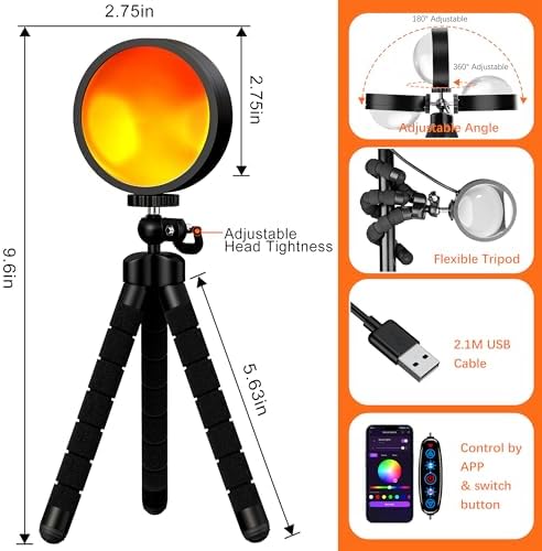 Sunset Lamp, Sun Light Projector for Aesthetic Room Decor,RGB Color Changing Night Light Mood Lighting for Bedroom,Gifts for Girl Kid Adults, 360°Rotation LED Light for Party TikTok Live Photography - Image 6