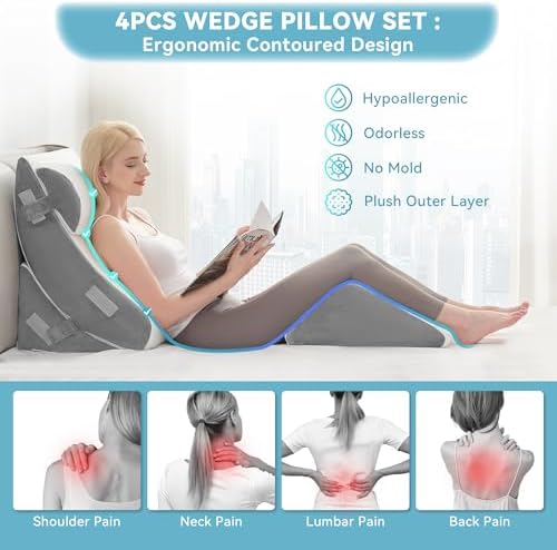 Kingfun 4PCS Orthopedic Bed Wedge Pillow Set - Image 4