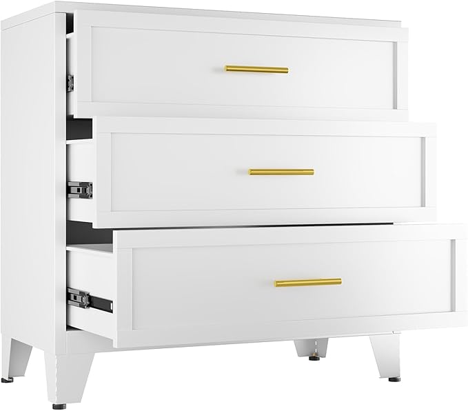 Metal Dresser, White Small Dresser for Bedroom, 34.25" H Dressers & Chests of Drawers, 3 Drawer Dressers for Living Room, Entryway, Hallyway (White, 3 Drawers)