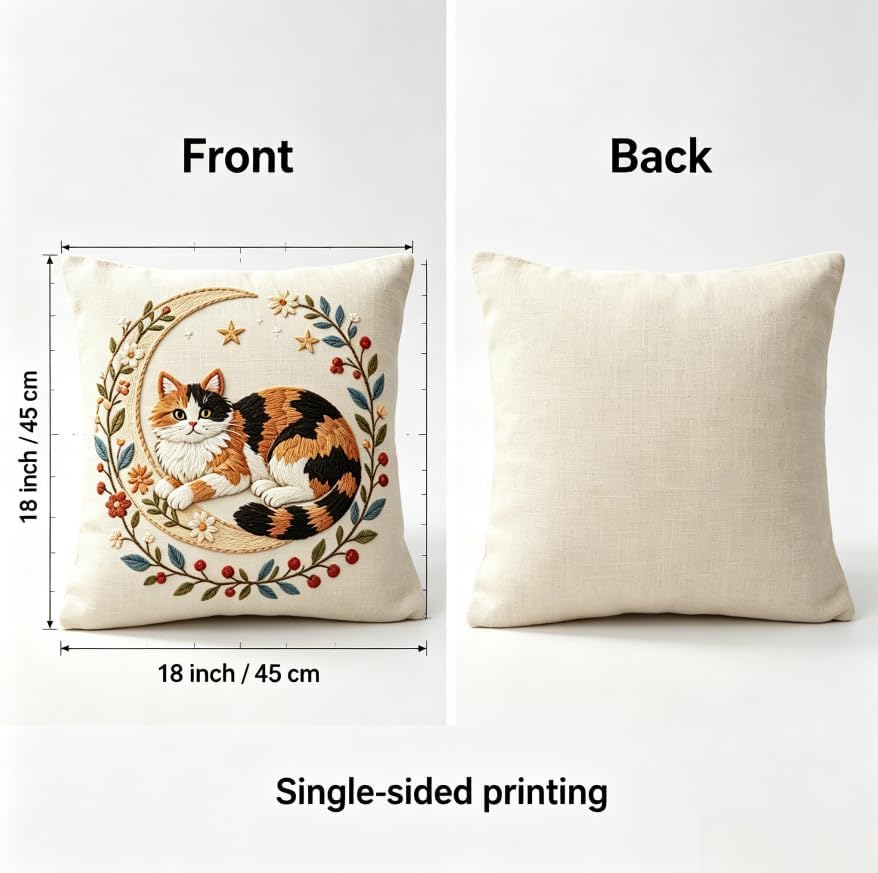 18x18 Inch Calico Cat Linen Throw Pillow Covers Set of 2 - Image 2
