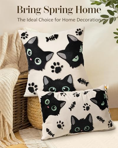 Embroidered Lumbar Pillow Cover 20x12 Inch, Cat Bone - Image 5