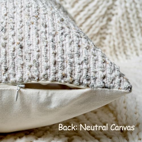 DEZENE 26x26 Cream Grey Euro Sham Pillow Cover Striped Textured Boucle Chic - Image 3