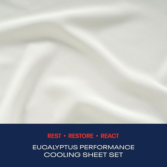 Reebok Twin Size Sheet Set from Tencel Eucalyptus - Soft, Cooling & Breathable for Hot Sleepers, Deep Pocket Up to 17 Inches, 4Pc Hotel Luxury Bedding Set, Bedsheet & Pillowcases (White, Twin)