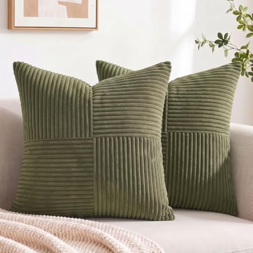 Fancy Homi 2 Packs Olive Green Decorative Throw Pillow Covers 16x16 Inch by Fancy+Homi