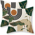 Boho Green Pillow Covers 18x18 Set of 2 Green Gold Leaf Tropical Mid Century by GOLIANDA