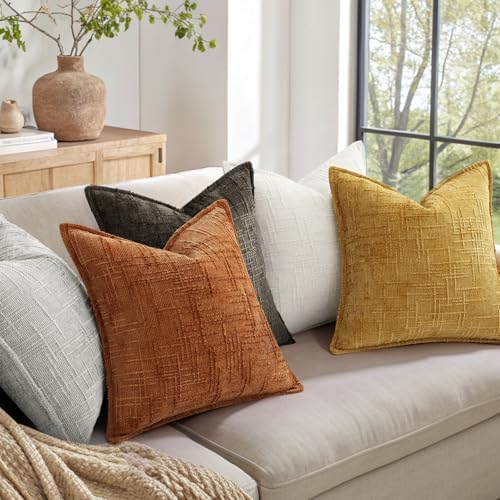 decorUhome Chenille Fall Throw Pillow Covers 20x20 Set of 2, Mustard Yellow - Image 6