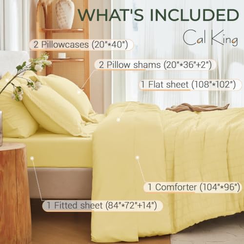 MUXHOMO 7 Pieces California King Comforter Set, Seersucker Bed in a Bag Cal - Image 4