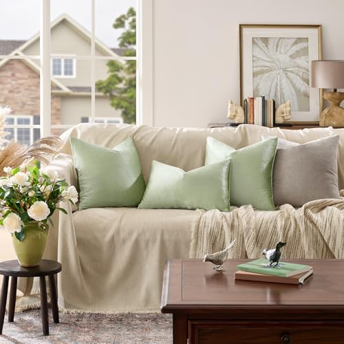 GIGIZAZA Sage Green Velvet Throw Pillow Covers 18x18 Pack of 2 - Image 6