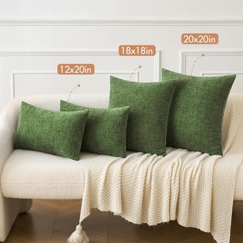 MIULEE Soft Chenille Throw Pillow Covers Moss Green 20x20 Inch Pack of 2 - Image 4