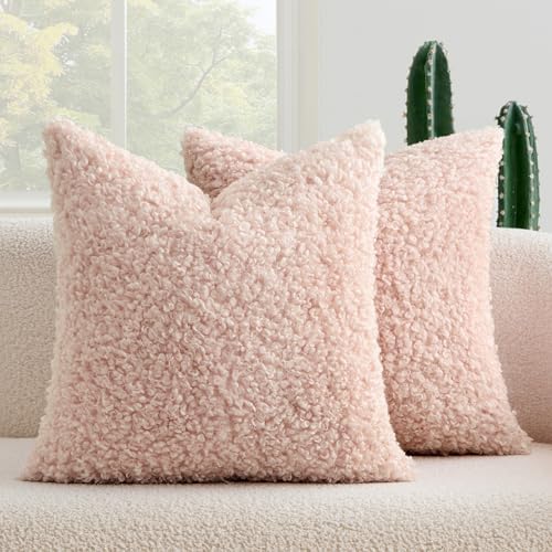 MIULEE Decorative Faux Fur Pillow Covers Sherpa 18x18 Pink by MIULEE