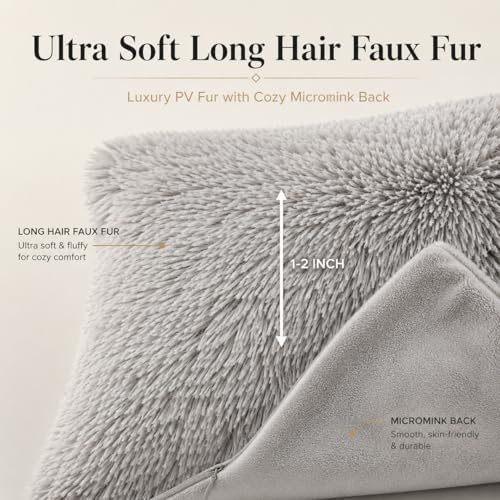 REAFORT Long Hair Faux Fur Euro Sham Cover 26"x26", Hidden Zipper - Image 2