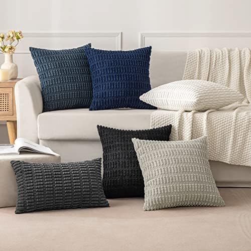 MIULEE Corduroy Decorative Throw Pillow Covers 20x20 Black Pack of 2 - Image 3
