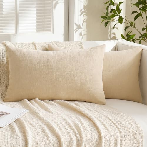 MIULEE Beige Chenille Couch Lumbar Throw Pillow Covers - Image 5