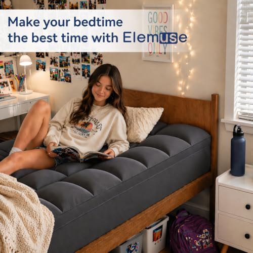 ELEMUSE Twin Grey Mattress Topper, Thick Pillow Top Mattress Pad Cover - Image 5