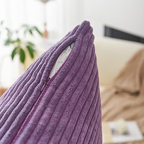 Home Brilliant Purple Pillow Covers Set of 2 Striped Velvet Corduroy Decorative - Image 4