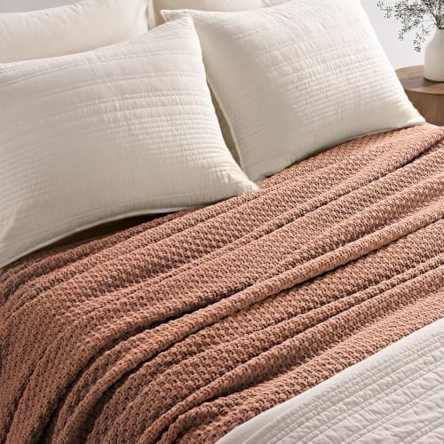EVERGRACEHOME Chunky Chenille Knit Throw Blanket, 90 x 90, Terracotta Clay - Image 3