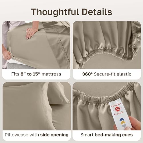 California Design Den 600 Thread Count Twin Sheets, Cool Taupe - Image 5