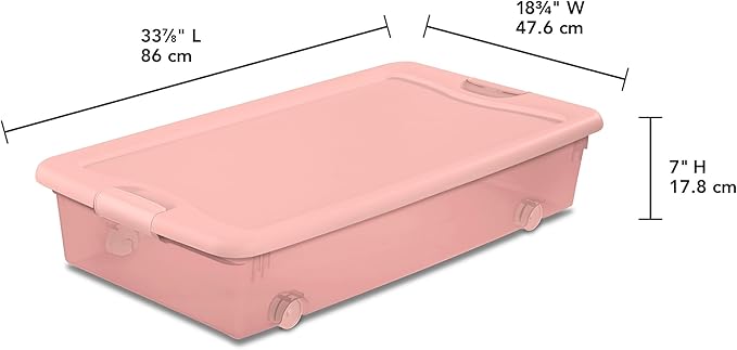 Sterilite 4 Pack Wheeled Under Bed Storage Container, 56 Qt Plastic Bin w/Latching Lid for Organization - Clothes & Shoes Organizer, Pearl Blush Tint