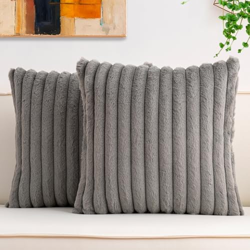 Pack of 2 Faux Fur Christmas Throw Pillow Covers 24x24 Inch, Dark Grey by Unknown