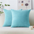 Home Brilliant Turquoise Pillow Covers Striped Corduroy Plush Texture Velvet by HomeBrilliant