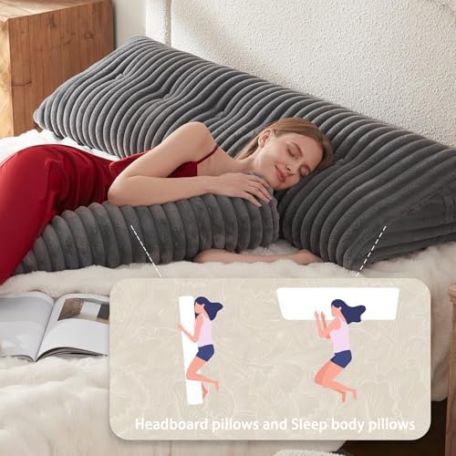 Headboard Pillow + A Long Neck Roll Pillow Body Pillow，Faux Fur Headboard Wedge - Image 4