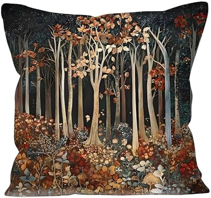 Rustic William Morris Inspired Autumn Forest Decor Pillow Covers 18x18 by Unknown
