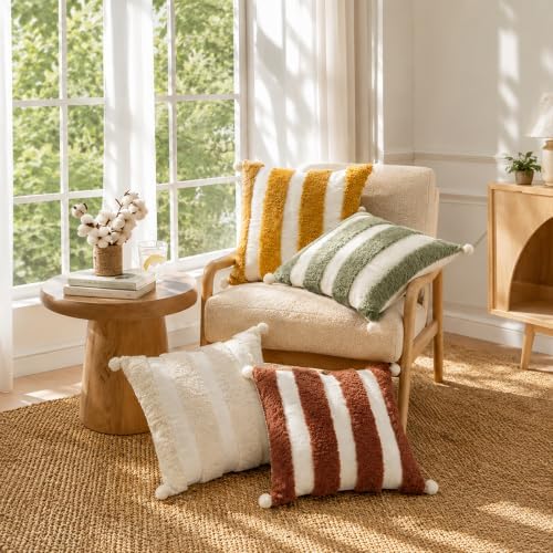 Boho Throw Pillow Covers 18x18 Tufted Decorations Mustard Yellow - Image 3
