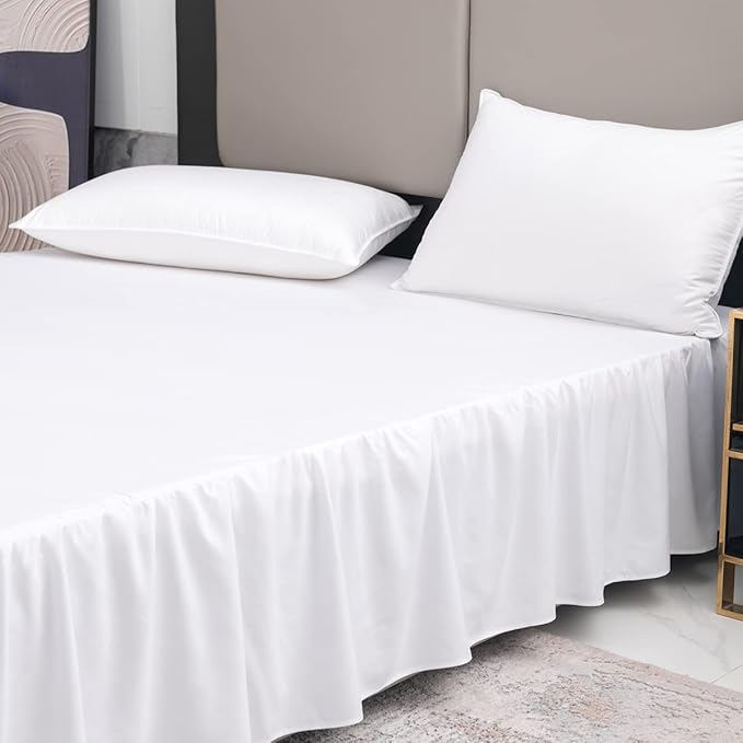 TSUTOMI Bed Skirt Full Size Ruffled Bed Skirt with Split Corners, 12 Inch Drop Dust Ruffle Bed Skirts with Platform, Gathered Style, 100% Microfiber,White