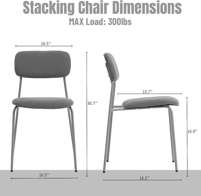 Stackable Chairs Set of 4, Indoor Dining & Waiting Room Chairs, 4-Pack, Grey.