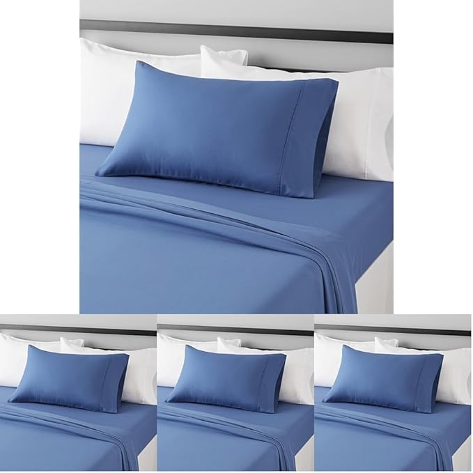 Amazon Basics Lightweight Super Soft Easy Care Wrinkle Free Microfiber 3 Piece Bed Sheet Set with 14-Inch Deep Pockets, Twin, Dutch Blue, Solid, Kids, Men & Women Bedding (Pack of 4)