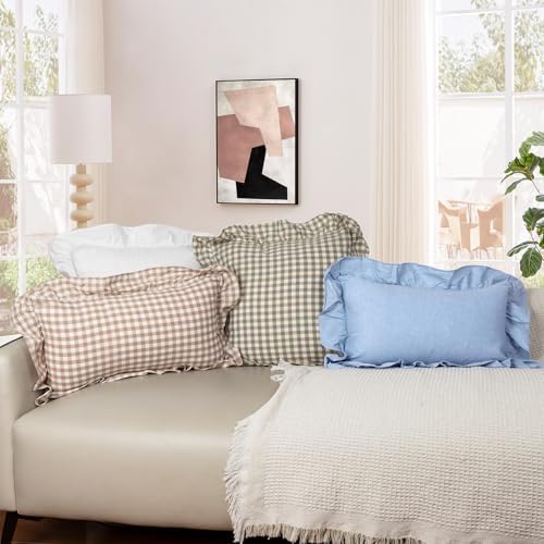 JoraLion Ruffled Throw Pillow Cover 22x22 Solid Light Blue - Image 2