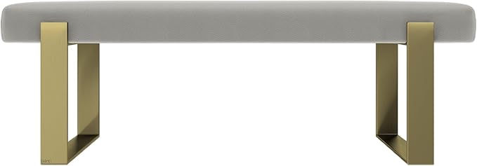 VANT Upholstered Bed Bench - Zigrino Oyster - Burnished Brass - Contemporary Modern, Bedroom Bench Seat, Hallway, or Entryway