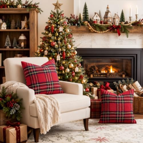 EMEMA Christmas Plaid Pillow Covers 18x18 Set of 2, Tartan Throw Pillow Covers - Image 5